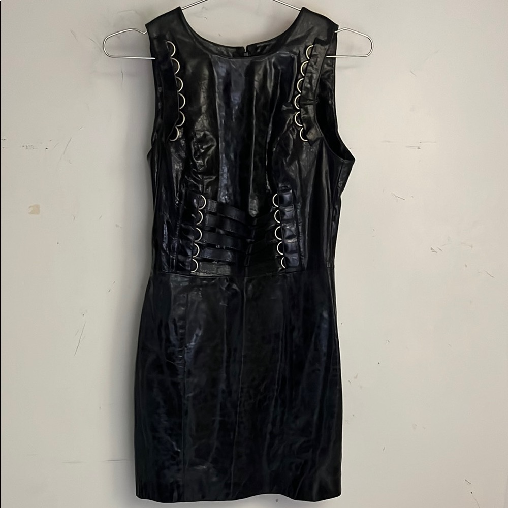 Versace Black Leather Mini Dress